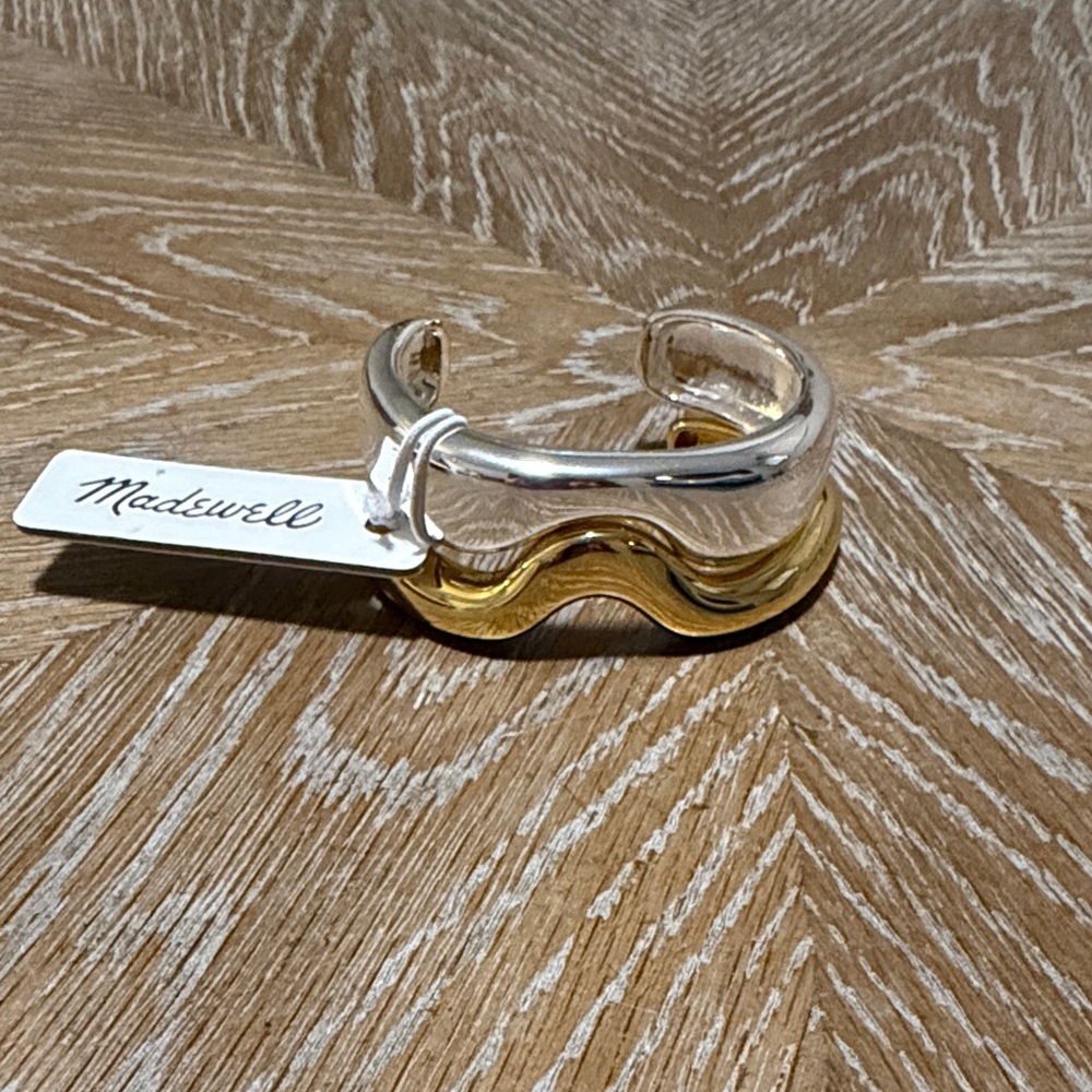 Madewell Two-Tone Wave Cuff Ring in Silver and Gold